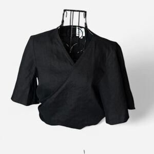 LOFT Beach Black 100% Linen Wrap Top - Small - Short Sleeve